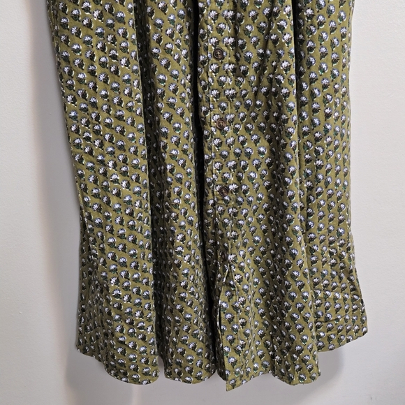 Anthropologie Corduroy Abs Vegan Leather Green Patterned Shirt Pockets Dress - Picture 4 of 13